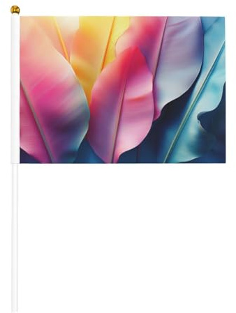 Lot de 6 mini drapeaux roses en forme de feuilles de bananier durables de 14 x 21 cm sur bâtons pour extérieur, cour et jardin
