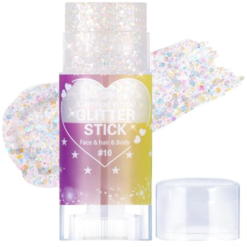 Prreal Paillettes Visage, Gel Paillettes Cheveux Pour Accessoires | Chanteur Concert Paillette Corps Tenues De Halloween Carnaval Festival Rave Pour Les Femmes Maquillage, 10 White