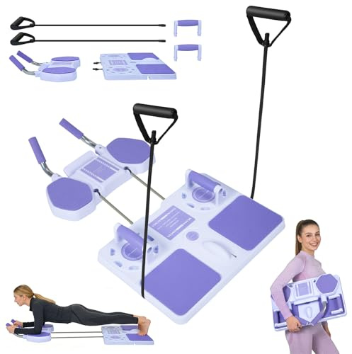 Delousiber Pilates Board - 6-in-1 Multifunctional Home Reformer Machine, Foldable Ab Roller Board with Silent Wheels, Thick Elbow Pads, Resistance Rope & Timer for Core Strength, Full-Body Workout