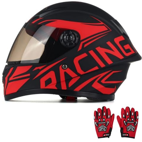 Casque Intégral De Moto pour Enfant avec Gants, Homologué ECE 22.06, Casque De Motocross avec Visière Solaire pour Enfants De 3 À 12 Ans (Garçons Et Filles). C,S/(47~48cm)