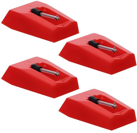 HOMSFOU Lot de 4 Aiguilles de Rechange pour Platine Vinyle Rouge, Stylet de Phonographe Compatible, Aiguilles de Tourne-disque Haute Précision pour Gramophone, Accessoire Vinyle
