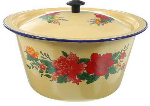 TOMETURE Retro Emaljbassäng med Lock Vintage Kökskål i Högkvalitativt Emaljmaterial Multifunktionell Handtvättställ och Matförvaring Lätt att Rengöra och Hållbar Design