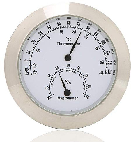 2pcs Round Thermometer Hygrometer Indoor/Outdoor Guitar Violin Thermometer Hygrometer Moisture Digital Humidity Temperature Meter Monitor replacement for Guitar Violin Case Parts Golden/Silver(Silver)