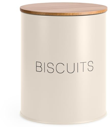 EHC Biscuit Tin Air tight Jar, Cookie Jar Container, Biscuit Barrel, Round Biscuit Box Storage, Cream