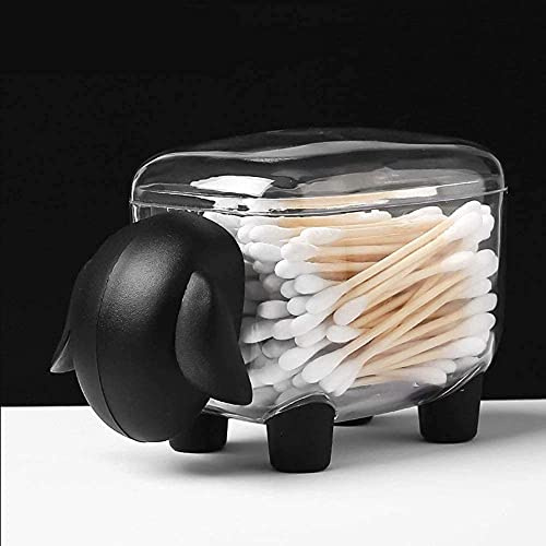 Duokon Schafhalter, Niedlichen Cartoon Wattestäbchen Make-up Baumwolle Aufbewahrungsbox Container Briefpapier Wattestäbchen Kunststoff Desktop Halter Veranstalter(Schwarzes Schaf)