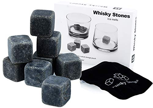 INTIRILIFE Pietre per Whisky in Granito Stone Grey -2 x 2 cm- 9 Pezzi cubetti di Ghiaccio riutilizzabili in Granito con Sacchetto di conservazione- Pietre di Raffreddamento Cubetti di Raffreddamento