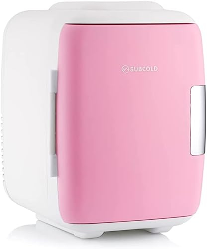 Subcold Classic4 Mini Fridge - Cooler & Warmer | 4 Litre/6 Cans | AC+USB | Portable Small Fridge for Skincare, Bedroom, Dorm, Car, Travel (White/Pink)