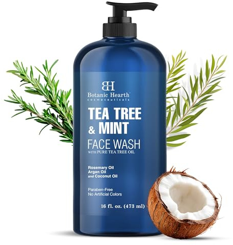 Botanic Hearth Tea Tree Face Wash With Mint | Acne Fighting, Premium, Hydrating Liquid Face Soap With Pure Tea Tree Oil | For Women And Men, Paraben Free, Fights Acne | 16 Fl Oz (Packaging May Vary)