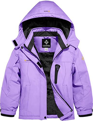 GEMYSE Girl's Waterproof Ski Snow Jacket Hooded Fleece Lined Windproof Winter Jacket (Light Purple,14/16)