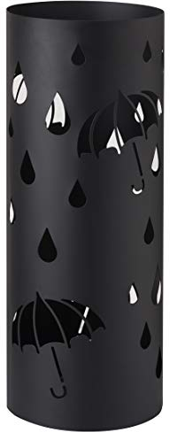 Baroni Home Portaombrelli Cilindrico in Metallo con Intagli a Forma di Pioggia e Ombrelli 18,5x18,5x49 cm con Gancino e Vaschetta Scolapioggia Rimovibile, Nero