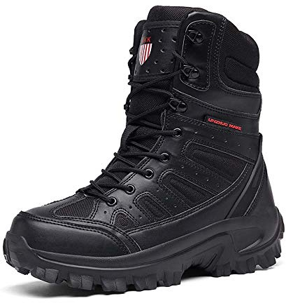 Bititger - Botas de desierto militares de piel, impermeables, con cremallera, botas tácticas y de combate para hombre, para patrullas, de seguridad, para policías, color Negro, talla 42 2/3 EU