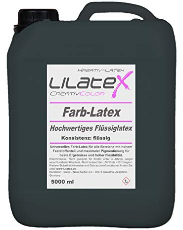 Lilatex 5 Liter farbiger Flüssiglatex/Farblatex/Latexmilch - dünnflüssiger Naturlatex in TIEF SCHWARZ