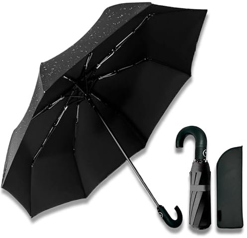 KB KARNIBAL Paraguas Plegable Antiviento Automático Grande Resistente al viento, Paraguas Mujer Hombre Negro De Viaje, Secado Rápido, Impermeable Con Mango Antideslizante 8 Varillas Reforzadas