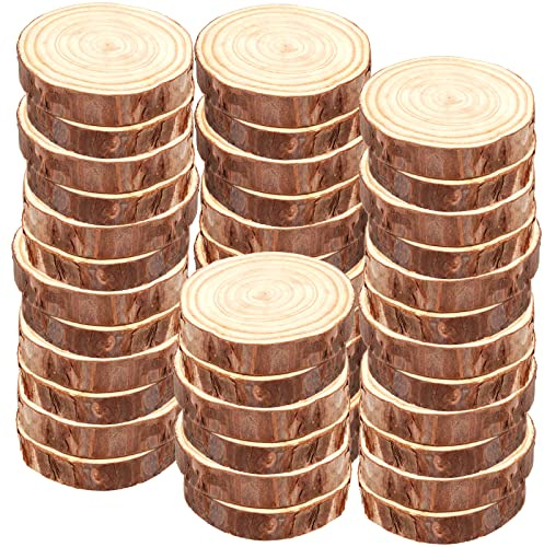 SINJEUN 36 Pcs Natural Wood Slices, 9-10cm Wooden Bark Log Discs, Unfinished Wood Circles for Craft, DIY, Christmas and Wedding Decoration
