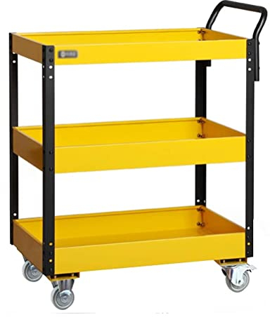 Schwerlast-Metall-Utility-Rollwagen, Werkzeugwagen, 3-stöckiger Organizer in Industriequalität, Multifunktions-Werkstatt-Werkzeughalter (Gelb)