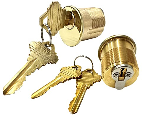 2 Pack Brass Mortise Door Cylinder Lock, 1 1/4 Inch Length Keyed Standard SC1 Keyway, Door Replacement Lock Cylinder with 2 Keys Suitable for Home and Commercial Use (Golden).