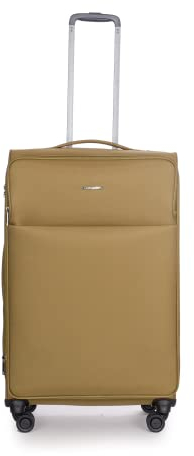 Stratic Light + Koffer Weichschale Reisekoffer Trolley Rollkoffer groß, TSA Kofferschloss, 4 Rollen, Erweiterbar, Größe L, Khaki