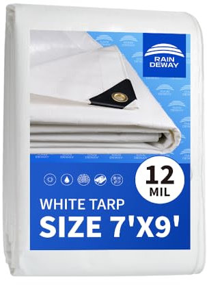RAINDEWAY Telone bianco resistente da 12 mm, 2,8 x 2,9 m, resistente ai raggi UV, impermeabile, in poliestere con occhielli in metallo e bordi rinforzati
