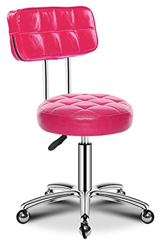 Hocker, Stuhl, Mehrzweck-Barhocker mit PU-Leder-Rückenkissen, 5 Rollen, Rollhocker, höhenverstellbar, 42,9–57,9 cm hoch, drehbarer Salon-Drafting-Spa-Hocker für Tattoo-Massage (Rosa) (Rosa) The New