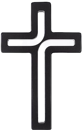 Drewniane Krzyże Hängendes Kreuz aus Buchenholz Modern Wandkreuz Kruzifix Glatte Oberfläche Hängend Holzkreuz (Schwarz, 25x16x1,6cm)