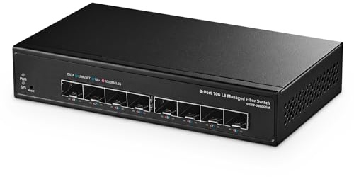 Binardat 8 Port 10 Gigabit SFP Managed Switch, unterstützt 1G SFP und 10G SFP+ Modul, 160Gbps Bandbreite, L3 Web/CLI Managed, Metall lüfterloser Fiber Netzwerk Switch