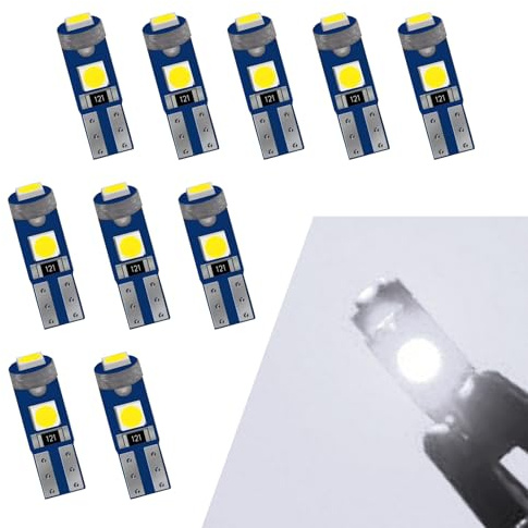 Ajxn 10 PCS Car LED Instrument Light, T5 3030 3SMD Wedge Bulb Instrument Cluster Indicator Light, 74 37 27 17 2721 Bulb Soft Beam Canbus Error-free, Universal for Most Cars Accessories (White)