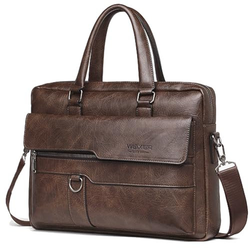 YY GEWETAO Herren Messenger Bag Leder 15,6 Zoll Laptop Aktentasche Große Laptoptasche Satchel Crossbody Bag, Kaffee