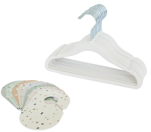 3 Sprouts - Set organizer per Armadio per Bambini, 15 Grucce con 8 Divisori di Dimensioni, Divisori per Vestiti e Vestiti per Bambini, Grucce Color Crema e Divisori in Terrazzo