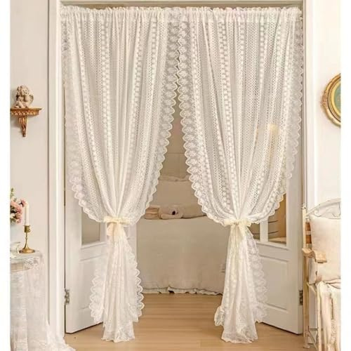 Yaland Stickerei Scheibengardine Elegante Gardine mit zarten Floral Kante Landhausstil Bistrogardine mit Tunnelzug 1 Stück Weiß HxB 60x160cm