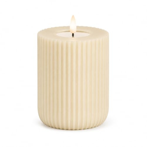 ReWu Deluxe Homeart LED Kerzen, Gerillte Form, Creme, 8 x 10 cm