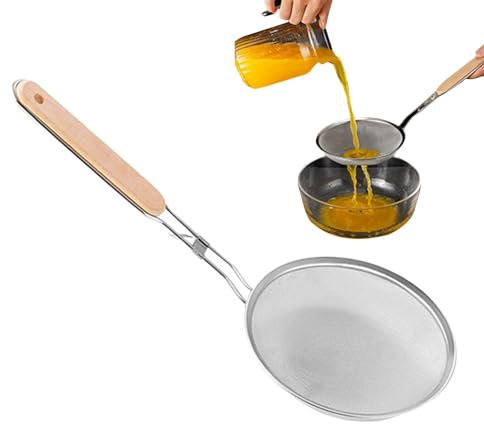 Skimmer con manico lungo in rete, colino per alimenti, scolapasta da cucina con manico lungo | Cucchiaio per grasso e schiuma per verdure, caffè, farina, zucchero, cacao in polvere