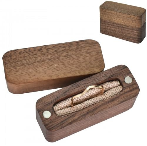 Tolenre Walnuss Holz Ring Box Samt Soft Interieur Halterung Ohrringe Schmuck aus Holz Präsentation Box Fall für Vorschlag Verlobung Hochzeit Zeremonie