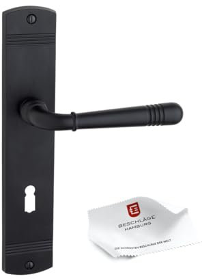 Beschläge Hamburg | Türgriff Türbeschlag | EMILY ART 70-09 SM BB | Türklinke mit Buntbart Langschild 45x235 mm für Zimmertüren | Drückergarnitur/Türdrücker für Innentüren | in schwarz matt