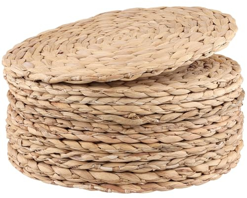 TAICHEUT 12 PCS 30cm Round Woven Placemats, Water Hyacinth Weave Table Mats, Natural Handmade Table Mats for Kitchen, Dining Accessories