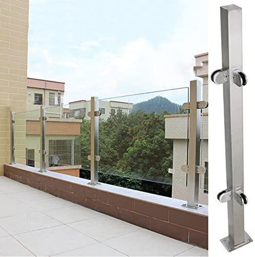 KEHSF Klemmstange für Glaszäune auf Verandas, Balkon-Glasgeländerpfosten aus Metall, Bodenglashalterungen, Klemmen mit Schrauben, quadratische Silberne Zaunpaneelsäule