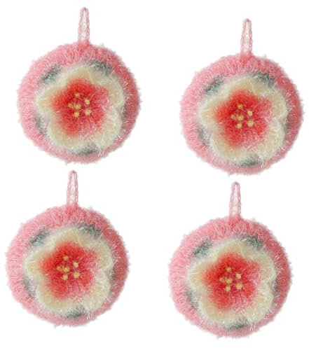 minkissy 4 Stück Blumen Geschirrtuch saugfähige Geschirrtücher Küchenwaschlappen Spültuch mit Blumenmuster Haushaltstuch mit Blumenmotiv handtücher Blumenförmiges Reinigungstuch Rosa