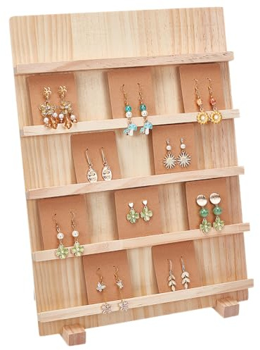 PH PandaHall 5-Tier Wooden Jewelry Display Stand Earring Cards Holder Retail Jewelry Rack Stand Removable Showcase with Slots for Selling Bracelets Craft Jewelry Showing Storage, 15.4 Height