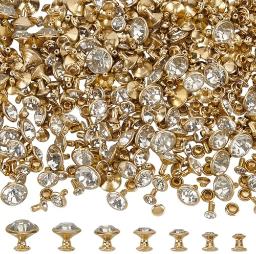 FINGERINSPIRE 280 Set 7 Größen Klare Strassnieten 5/6/7/8/9/10/11mm Goldene Kristallnieten Metall Doppelkappe Strassnieten Nieten Für DIY Leder Kunsthandwerk Kleidungsdekoration