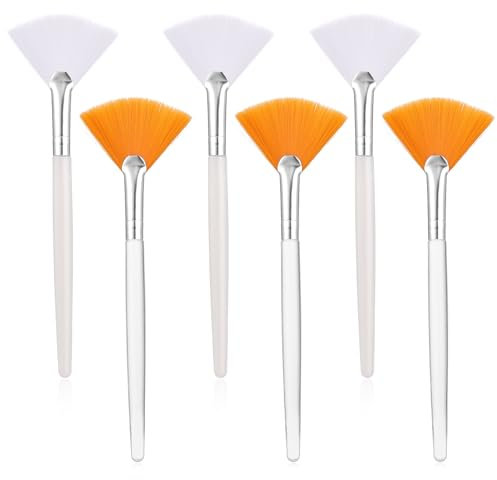 6 Pieces Facial brushes Fan Brushes Soft Face Mask Applicator Acid Applicator Brush Esthetician Brush Cosmetic Tools for Women Esthetician (White, Yellow)