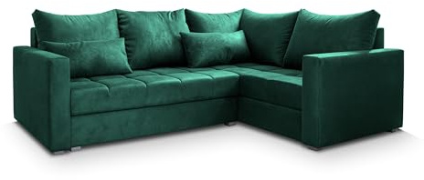 Masseno Ecksofa LIRENO R-S mit Schlaffunktion L-Form, Sofa mit Bettkasten, Wohnzimmersofa, Couch, Soffa, Bettsofa, Couchgarnitur- Grün, Kronos 19
