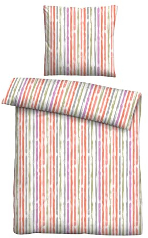 Traumhaft schlafen - Castell - Markenbettwäsche Bettwäsche Baumwoll Seersucker 0020372 LÄNGSSTREIFEN 1x 135x200 cm + 1x 80x80 cm, rot