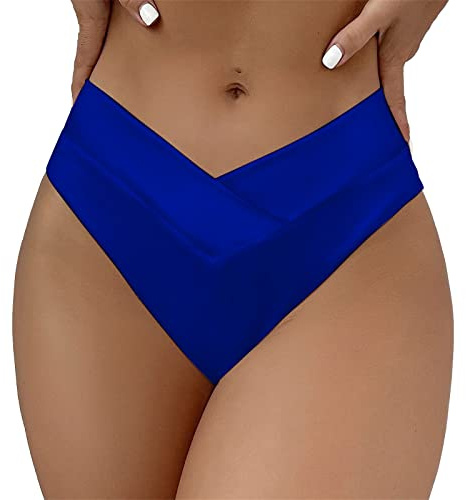 Bas de Bikini Femme Coupe Haute Taille Bas de Maillot de Bain Brésilien String Tanga Bas de Maillots Chic Maillot De Bain