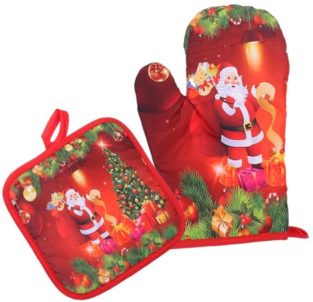 Hoement Christmas Tree Thermal Insulation Gloves Decorative Xmas Table Cushion Mitt Creative Kitchen Glove Oven Mitt for Baking and Kitchen Use