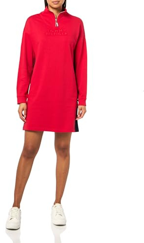 Tommy Hilfiger Womens Women's Sportswear Funnel Neck Sweatshirt Dress, Scarlet, S
