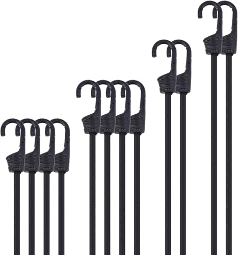 KINDPMA 12 Stück Spanngummi mit Haken Expander mit Haken mit 4 Größen Gummispanner mit Haken Gepäckspanner Spanngurte für Camping Tarps Sonnensegel Fahrräder Motorräder Auto (30+45+60+90cm)