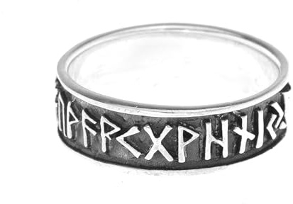Windalf 925 Sterlingsilber Wikinger Ring Futhark 6 mm Runen Glücks- & Freundschaftsring Nordischer Schmuck