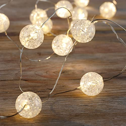Ambients LED Kugel Lichterkette warmweiß, 1,5 m, 15 Leuchtkugeln, Timer 6/18 h, Batterie 2xAA, innen, Crackle-Glas-Optik