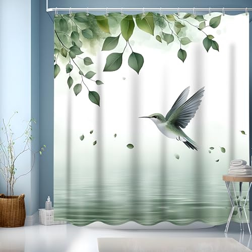 NEJLCTOROUS Duschvorhang 180x180 cm Grün Blätter, Wasserdicht Waschbar Duschvorhänge, Beschwerter Saum, Badevorhänge mit Ösen und 12 Duschvorhangringe für Badezimmer, Badewanne