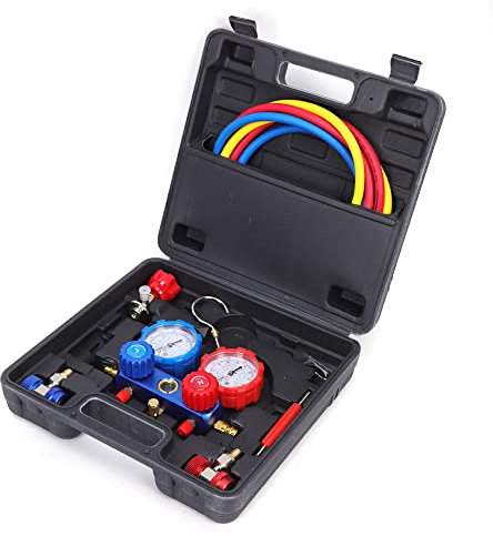 Kit professionnel de climatisation automobile – Avec manomètres, clés de valve, tuyaux et adaptateurs pour l'entretien automobile AC (haute / basse pression)