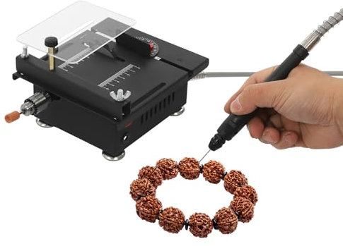 WindWilder Mini sega circolare da tavolo, 100 W, 6000 giri/min, multifunzione, portatile, di precisione elettrica con 7 velocità, regolabile, lamiera d'impatto, angolo di taglio a 90°, per lavori